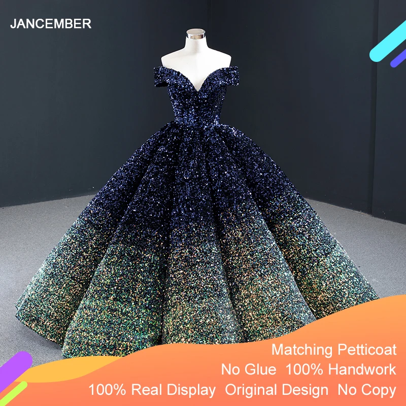 J66991 Jancember Формальное длинное вечернее платье с блестками 2020 короткими рукавами