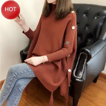 

Jacket Women 2020 Autumn And Winter New Sweater Half-high Collar Cloak Cover Loose Bat Shirt Thick Pullover Sweater