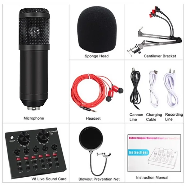 BM-800-1 BM 800 Студийный конденсаторный микрофон V8 аудио USB гарнитура микрофон смартфон звуковая карта E300 Проводная для компьютера - Цвет: BM-800-1