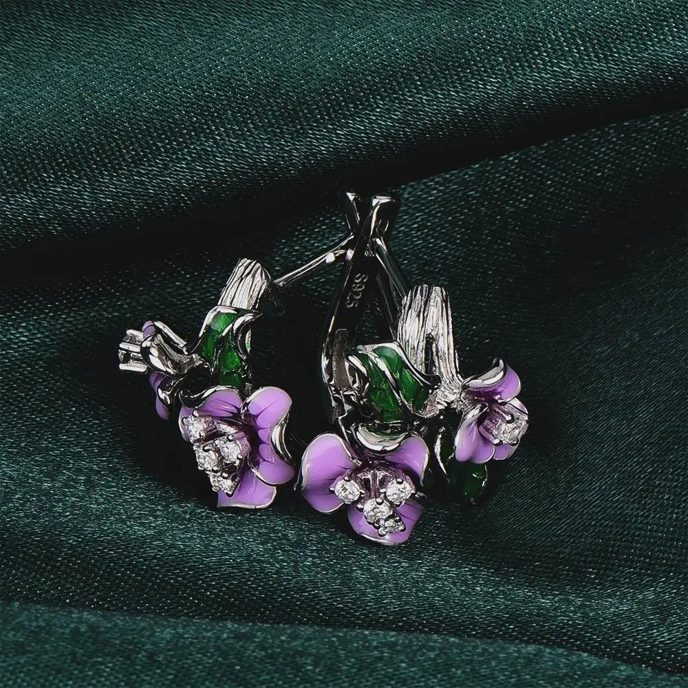 RainMarch Flower Enamel Silver Stud Earring For Women Engagement Earring 925 Sterling Silver Earrings Wedding Party Jewelry  (3)