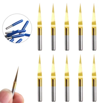 

10Pcs/Set Titanium Coated Carbide PCB 10degree 0.1mm Engraving CNC Bit Router Tools