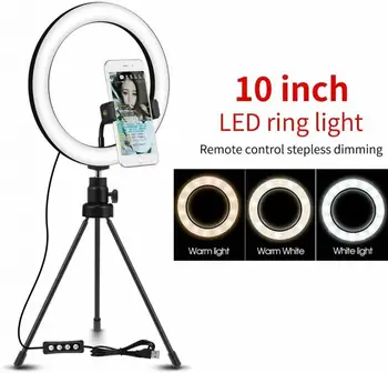 

New 10'' Selfie Ring Light With Tripod Stand Cell Phone Holder,LED Make Up Light With 3 Light Modes For Camera YouTube Video