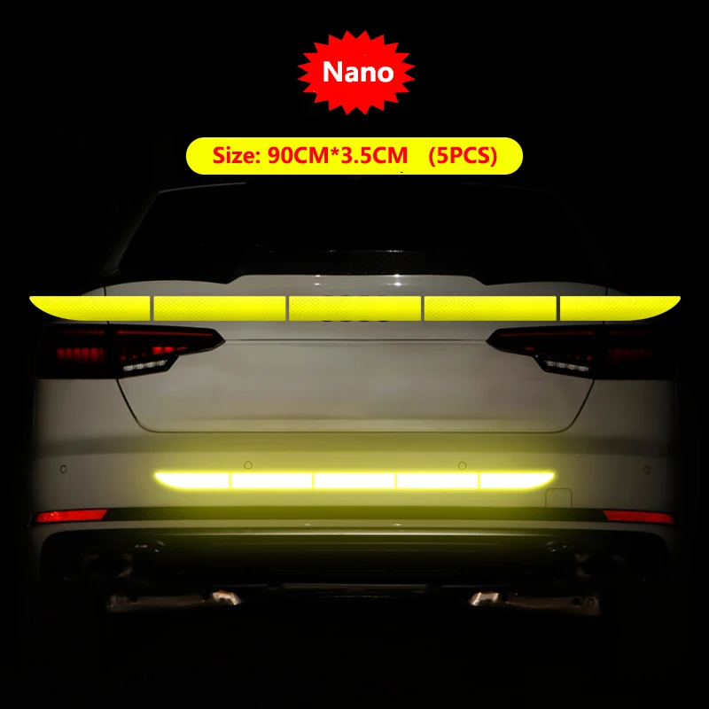 Автомобильный стикер светоотражающий сигнальный защитный скотч пленка Авто полоса декоративный элемент для бампера отражение анти наклейки против столкновения автомобильные аксессуары - Цвет: Nano Fluorescent Y.