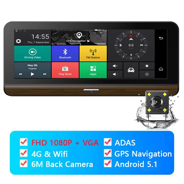 WHEXUNE Новинка 7,8" Android 5,1 Автомобильный видеорегистратор Камера 4G ADAS gps навигатор регистратор видео видеорегистратор с двумя камерами s morror - Название цвета: TZ105VGA