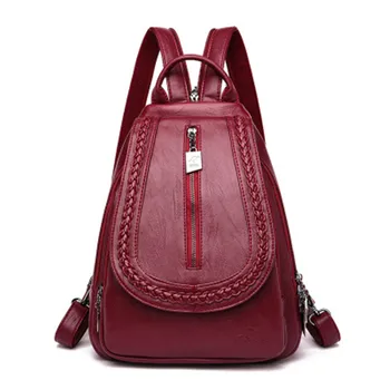 

2019 Women Leather Backpack High Quality Sac A Dos Schoolbag Casual Daypack Female Leather Vintage Backpack For Girls Back Pack