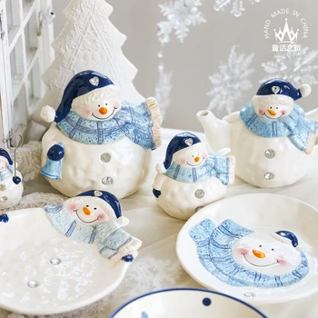 

Beautiful ceramic bowls handicrafts appetizers dishes teapots canned condiments bottles snowman plates Children's Christmas gift