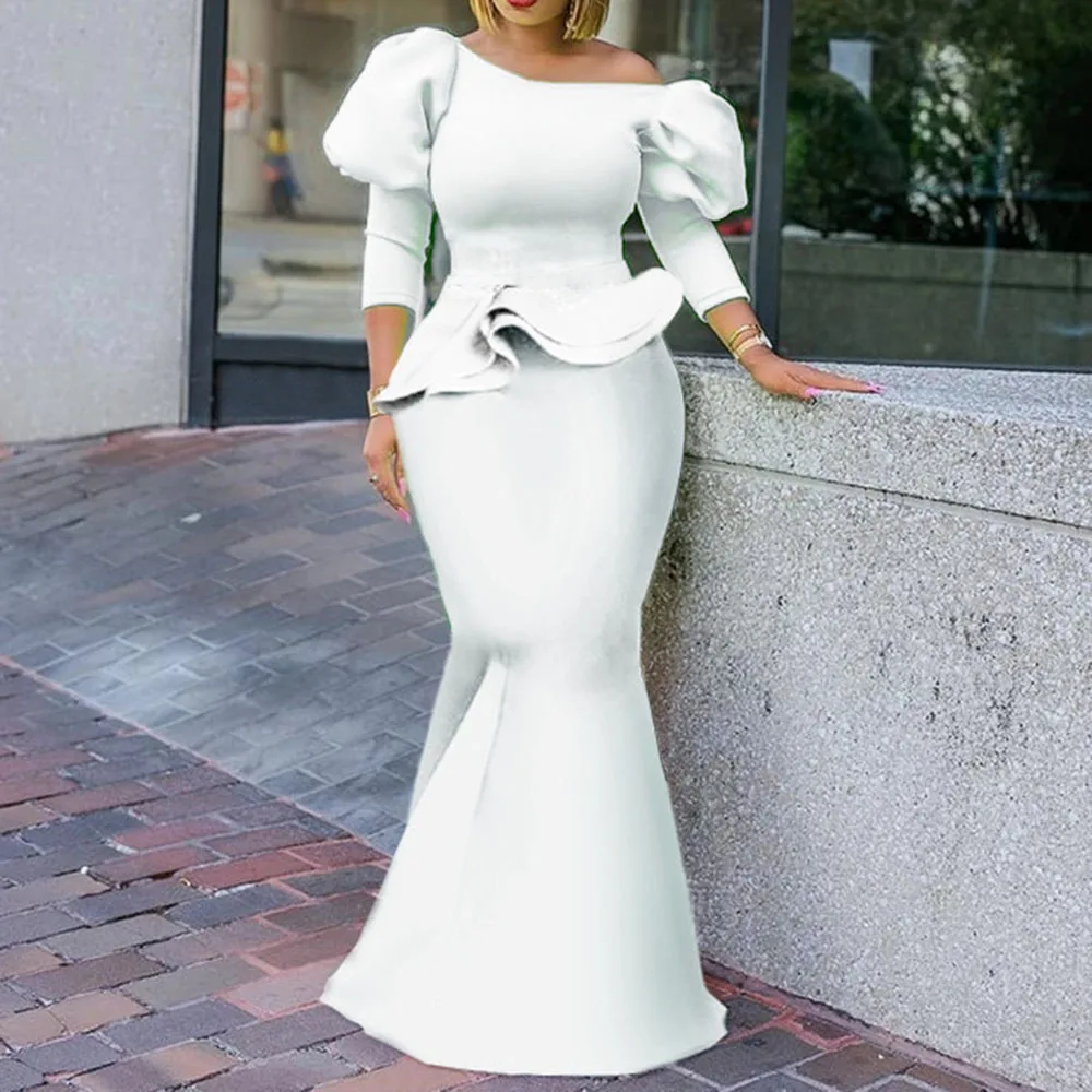 Красное длинное платье с пышными рукавами вечерние платья в африканском стиле