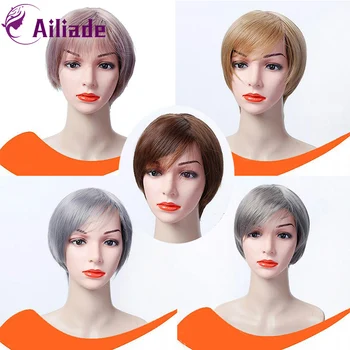 

AILIADE 5 Colors Woman High Temperature Fiber Synthetic Wigs Puffy Straight Natural Short Hair Wig