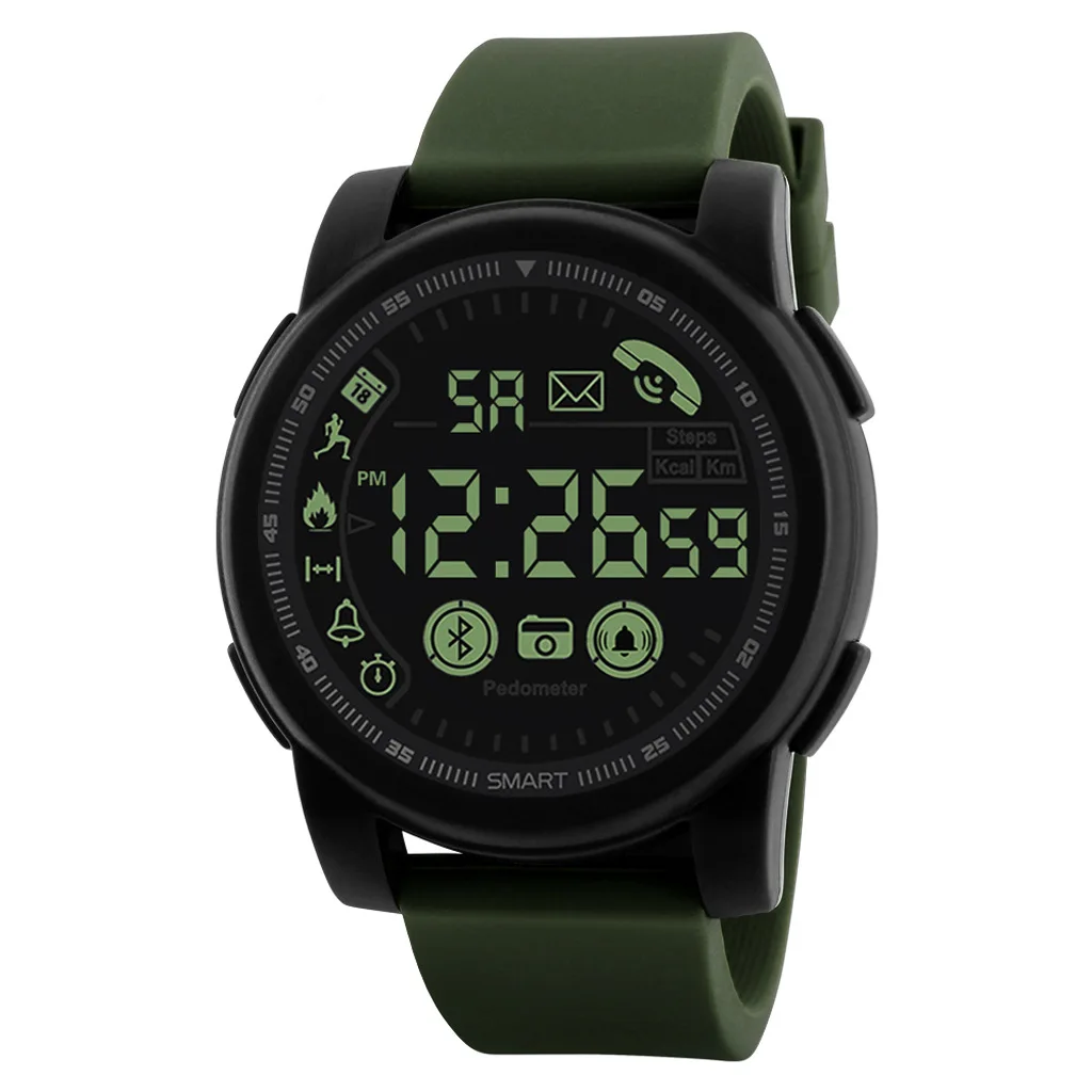 Mens Digital Watches Fitness Free Shipping Smart Electronic Watch Bluetooth Movement Phone SMS Reminder Pedometer Chronograph