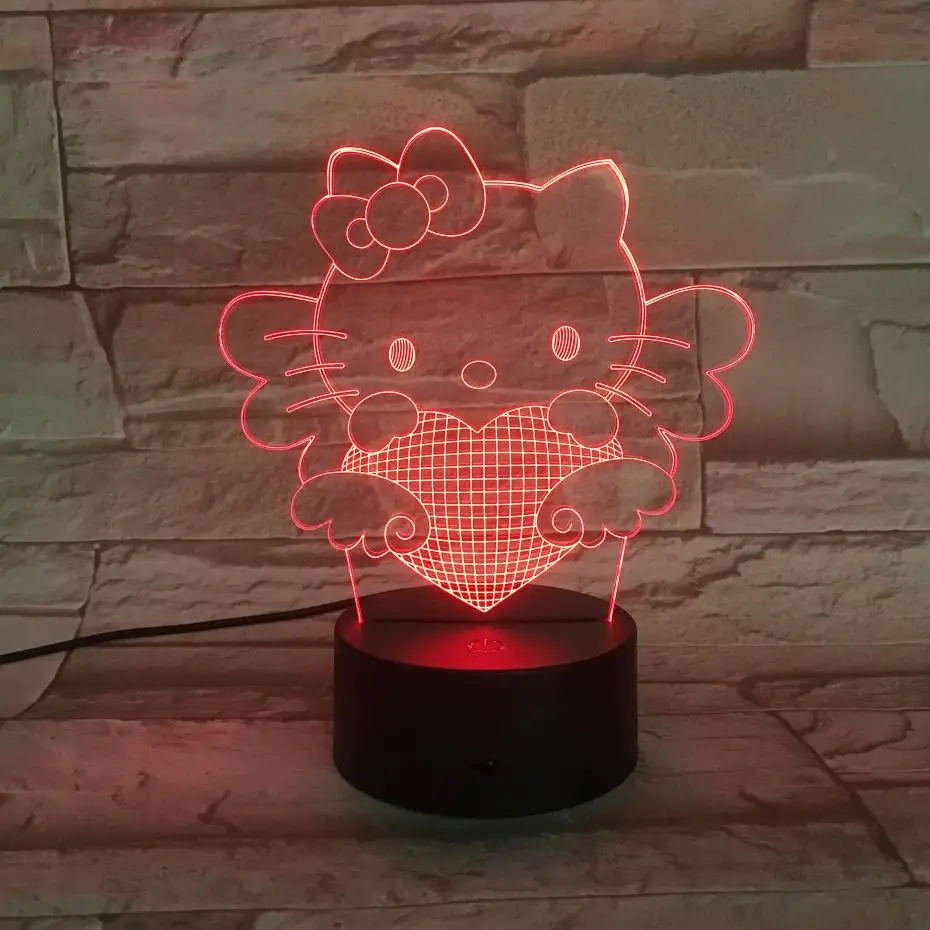 3d иллюзия светодиодный Ночной светильник лампа милый рисунок «Hello Kitty» ребенка Детская комната Ночной светильник, ночное белье, детская одежда Спальня украшения подарок 3d лампа