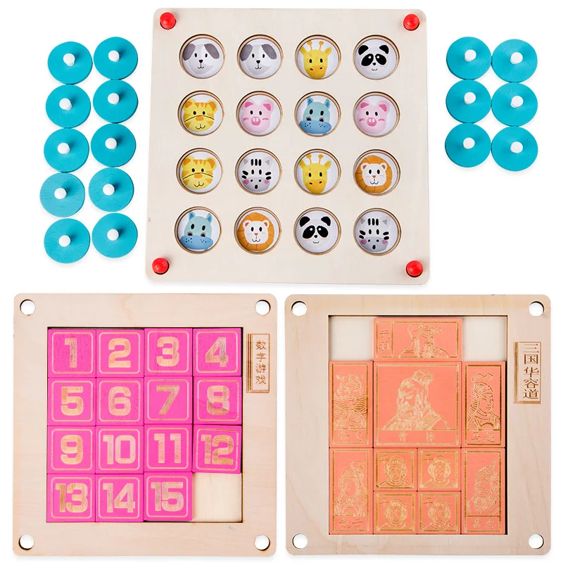 

Children'S Educational 3-in-1 ji yi qi Game Toy Three Kingdoms Huarong with Numbers Huarong Combination