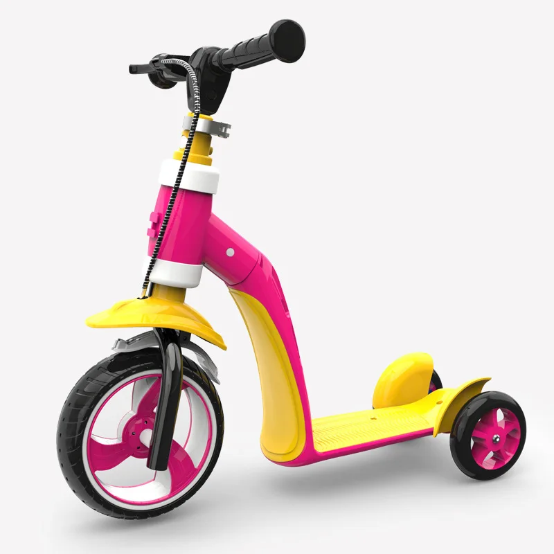 2-в-1 педалями можно поднять и понизить складной скутер Уолкер детский трехколесный велосипед, игрушки для детей, для девочек - Цвет: Цвет: желтый