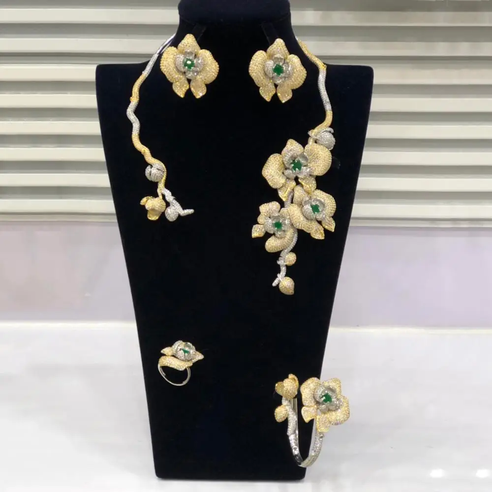 GODKI известный бренд подвески в форме цветов два ряда Lariat Цепочки и ожерелья роскошные Нигерии ювелирные комплекты dubai для Для женщин кубического циркония свадебные ювелирные наборы