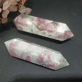 

Natural Tourmaline Quartz Crystal Point Stone Sakura Tourmaline Point Rubelite Wand double Point