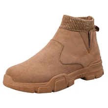 Мужские уличные ботинки замшевые носки с высоким берцем в стиле ретро повседневные кожаные ботинки мотоциклетные ботинки Удобная зимняя теплая модная короткая обувь