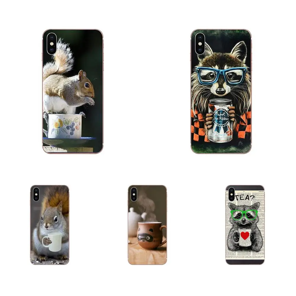 

For Apple iPhone 4 4S 5 5C 5S SE 6 6S 7 8 Plus X XS Max XR Soft TPU Pattern Phone New Arrival Raccoon Tea Time