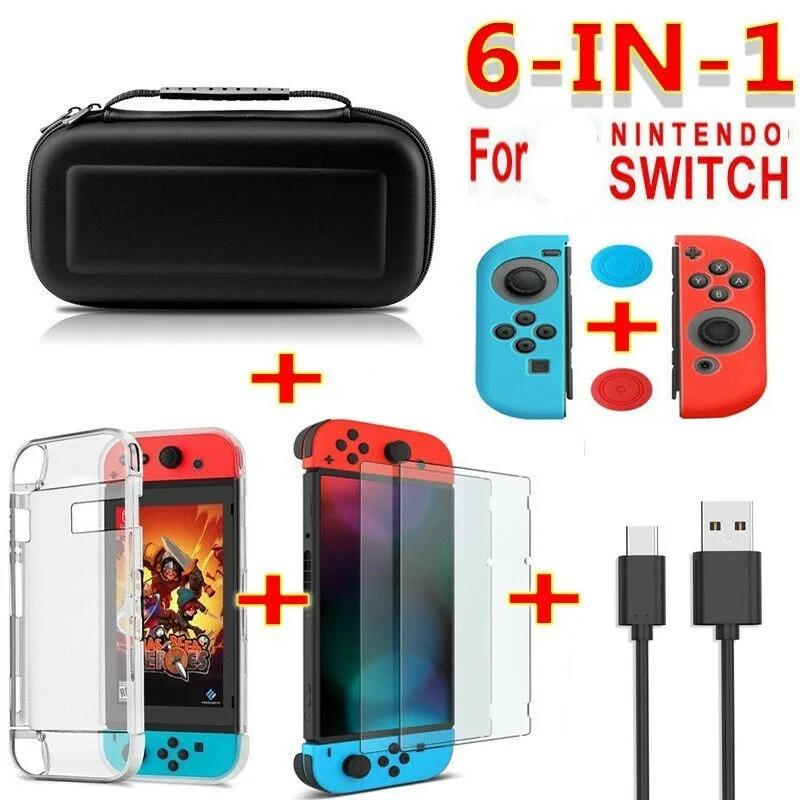 6 in 1 game accessories set EastVita For Nintend Switch Travel Carrying Bag Screen Protector Case Charging Cable | Электроника