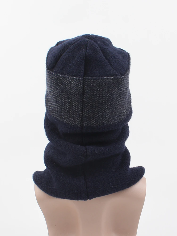 Мужская зимняя вязаная шапка два в одном, пушистый шарф Skullies Beanies, ветрозащитная теплая шерстяная маска для улицы, Балаклава, шапка
