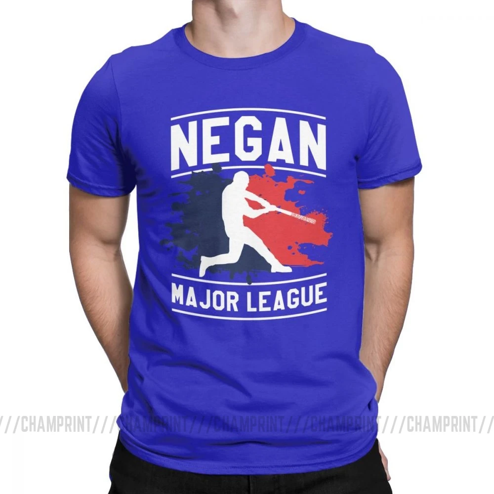 Мужская Бейсбольная Футболка Negan Major League Люсиль, одежда из чистого хлопка, винтажные футболки с круглым воротником - Цвет: Синий