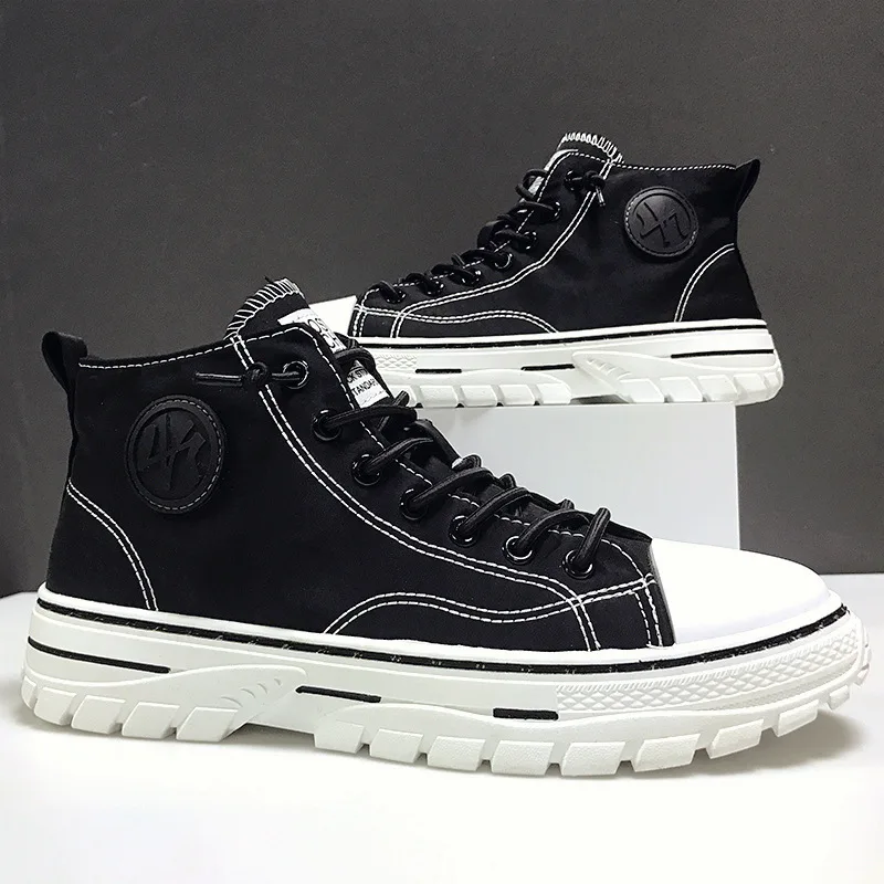 

Men High Top Canvas Shoes Summer Boots Breathable Lace-up Sneakers with Platform Black Gray Nonslip Designer Vulcanized Footwear