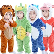 

2022 HS Baby Rompers Winter Kigurumi Lion Costume For Girls Boys Toddler Animal Jumpsuit Infant Clothes Pyjamas Kids Overalls
