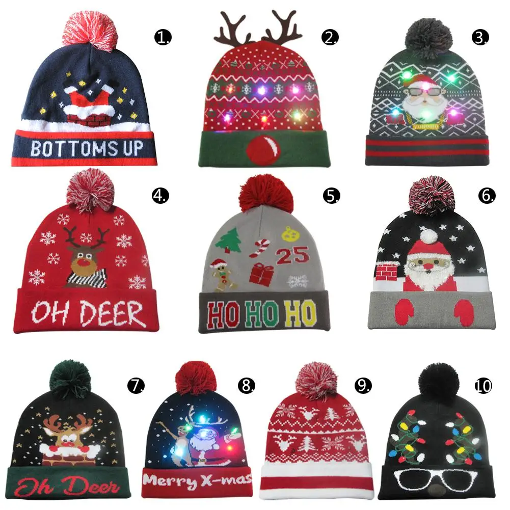 

LED Christmas Hats Luminous Knit Hat Colorful Cartoon Pattern Christmas Cap For Children Men Women Warm Hat Christmas Gift