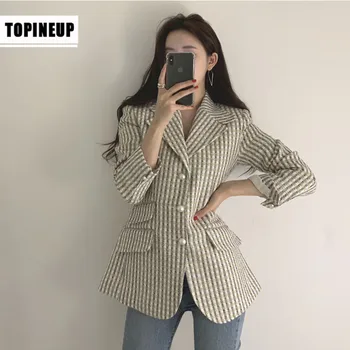 

2019 Hot Sale Small fragrance Slim Short Plaid Blazer Jacket Elegant Long Sleeve Office Lady Temperament Female Casual Coat