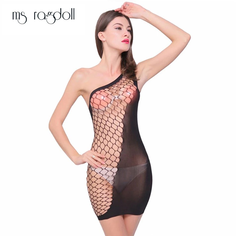 Женское сексуальное нижнее белье ажурное облегающее мини платье в сеточку