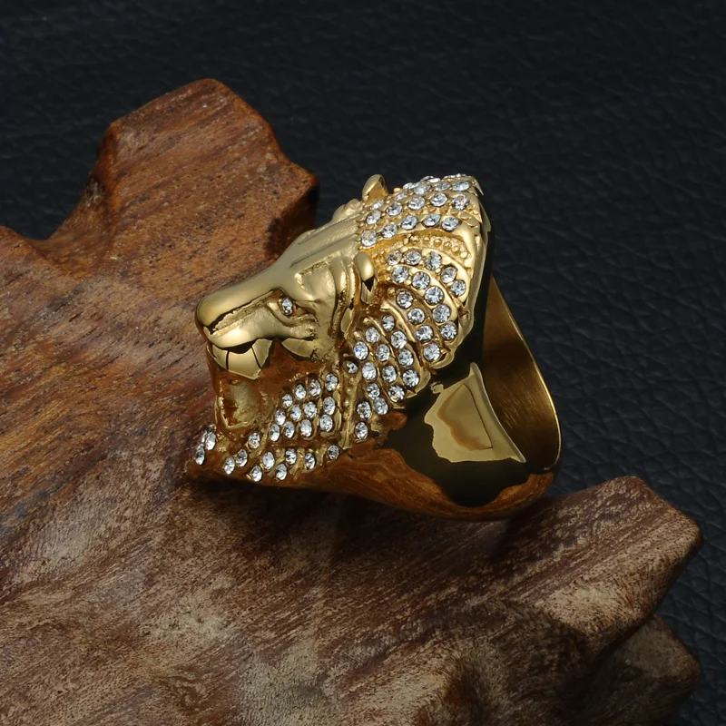 Men's Diamond Accent Solid 10k Yellow Gold Lion's Head Ring - Walmart.com