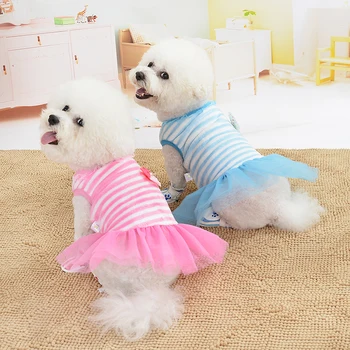 

New Arrival Mesh Dog Dress Sweet Striped Dog Dresses For Small Dogs Flannel Warm Puppy Dress Trendy Pet Supplies High Quality