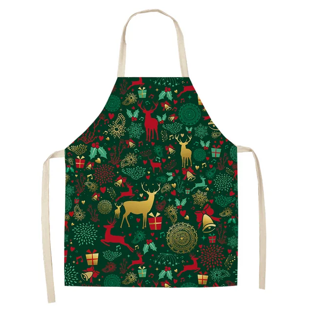 Green Custom Linen Cooking Apron Dress Christmas Tree Gift Elk Child Kitchen Funny Kitchen Apron for Women Baking Accessories Green Christmas 01