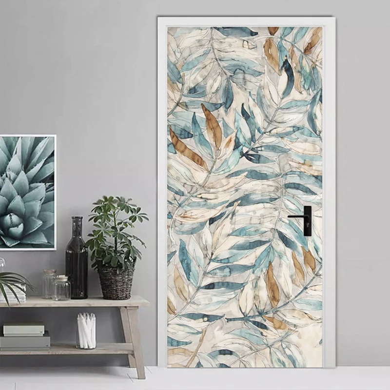 Домашний Декор 3D наклейка абстрактные листья фото самоклеющаяся Наклейка ПВХ водонепроницаемая бумага для гостиной плакат с изображением двери печать работа