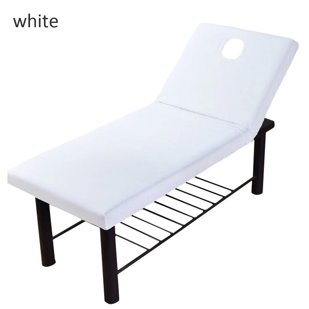 White 70*190 см Покрывало для массажного стола простыня твердая кушетка переднее отверстие полиэстер эластичная круглая обертка для массажного стола - Цвет: White