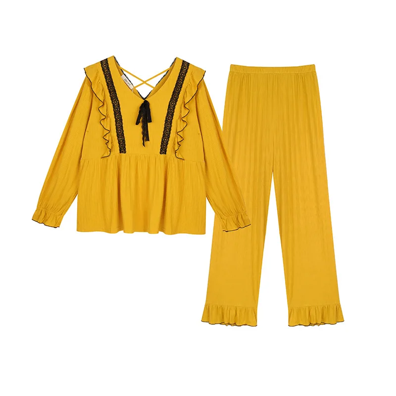 

2020 Autumn Women's New Cotton Homewear Set Long Sleeve Long Pants Cotton Korean-Style Pajamas