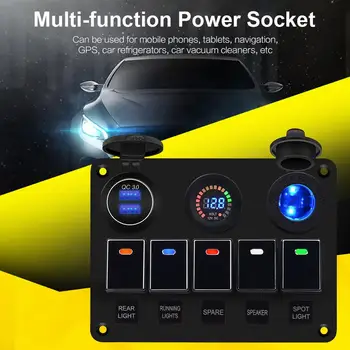 

Car Marine Waterproof Boat Rocker Switch Panel With Fuse Dual USB Slot LED Light Power Socket Breaker Voltmeter For RV Car Boat