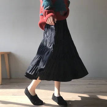 

Fashion Pleated Women Skirts Wild Solid Color Mid-Calf Skirts Female 2020 Spring New Trend Velvet Wild Casual Loose Skirts Women