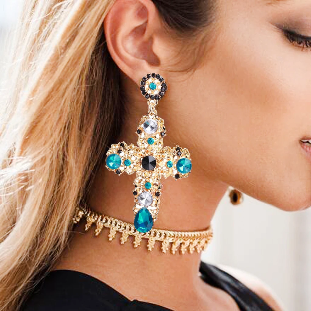 Женские винтажные серьги подвески с кристаллами Boho большие в богемном стиле