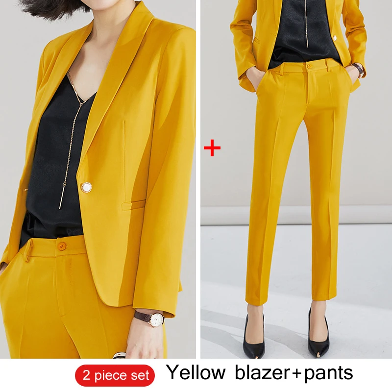 Yellow pant suits Желтые женские костюмы офисные комплекты новые модные высококачественные формальные женские брюки костюм блейзеры куртки с брюками комплект из двух предметов - Цвет: Yellow pant suits