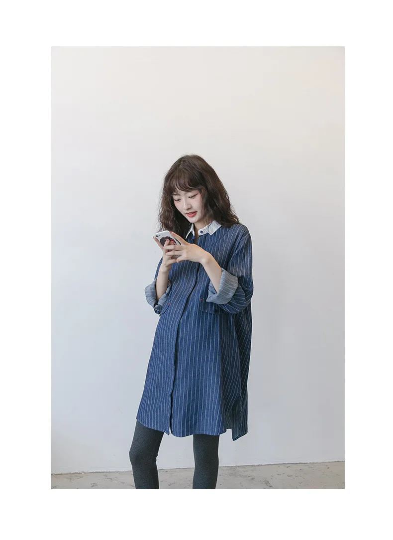 Платья в полоску для беременных; Vestido; элегантное платье для беременных; рубашка для беременных с длинными рукавами; свободная модная Длинная блузка; одежда; Топ