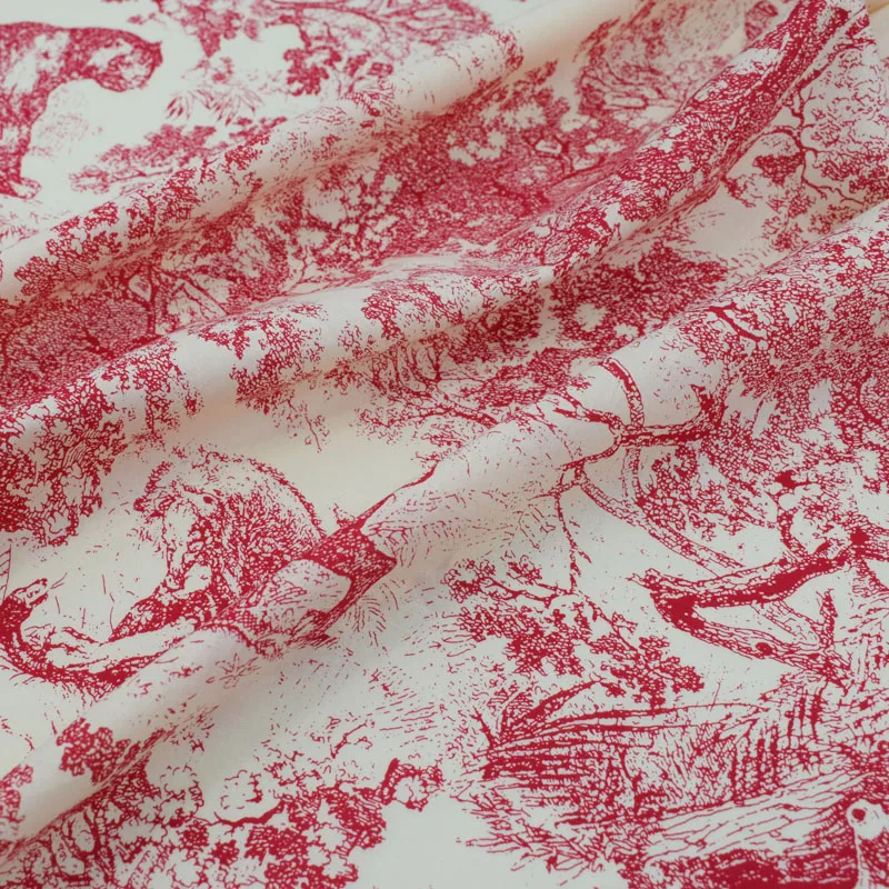 

Fashion red forest animals reactive dyeing pure cotton fabric for summer dress shirt children's cloth by yard wholesale price