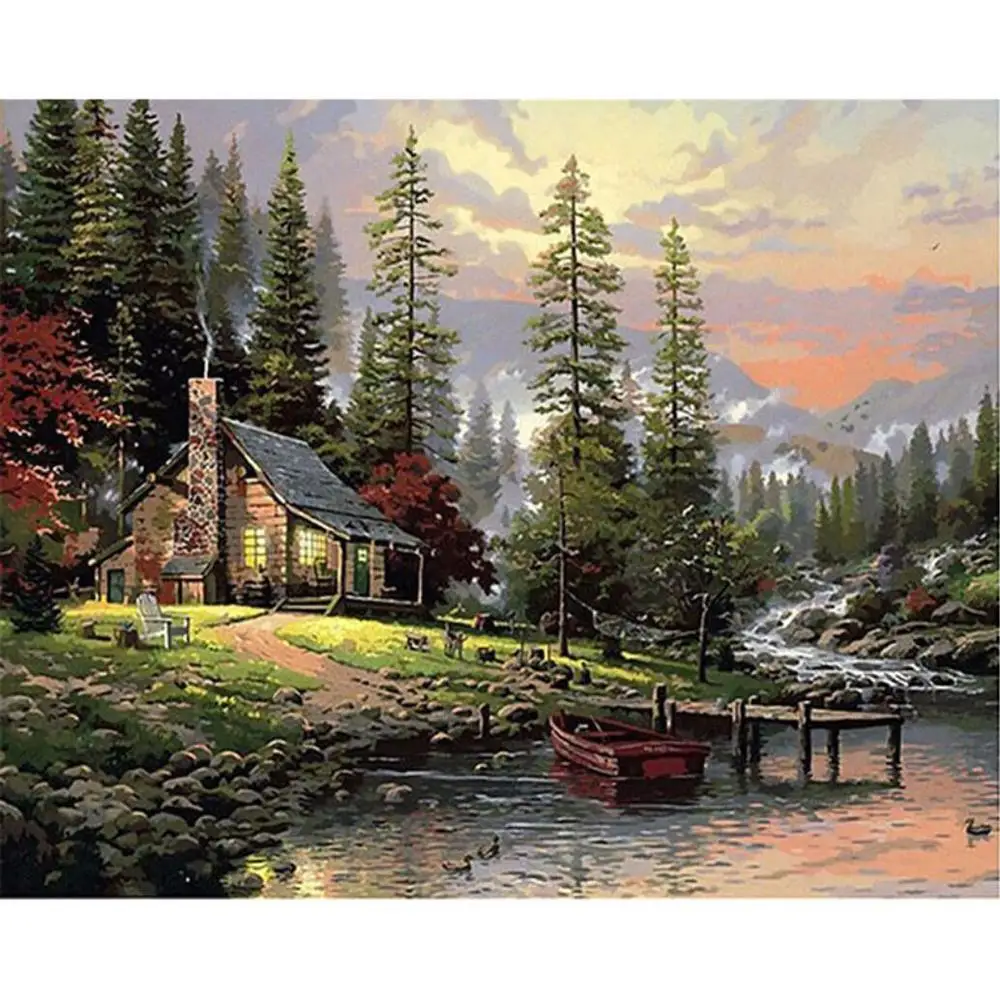 

PipiFren Coloring By Numbers A Hut in the Forest DIY Landscape Painting By Numbers For Adults Paint schilderen op nummer