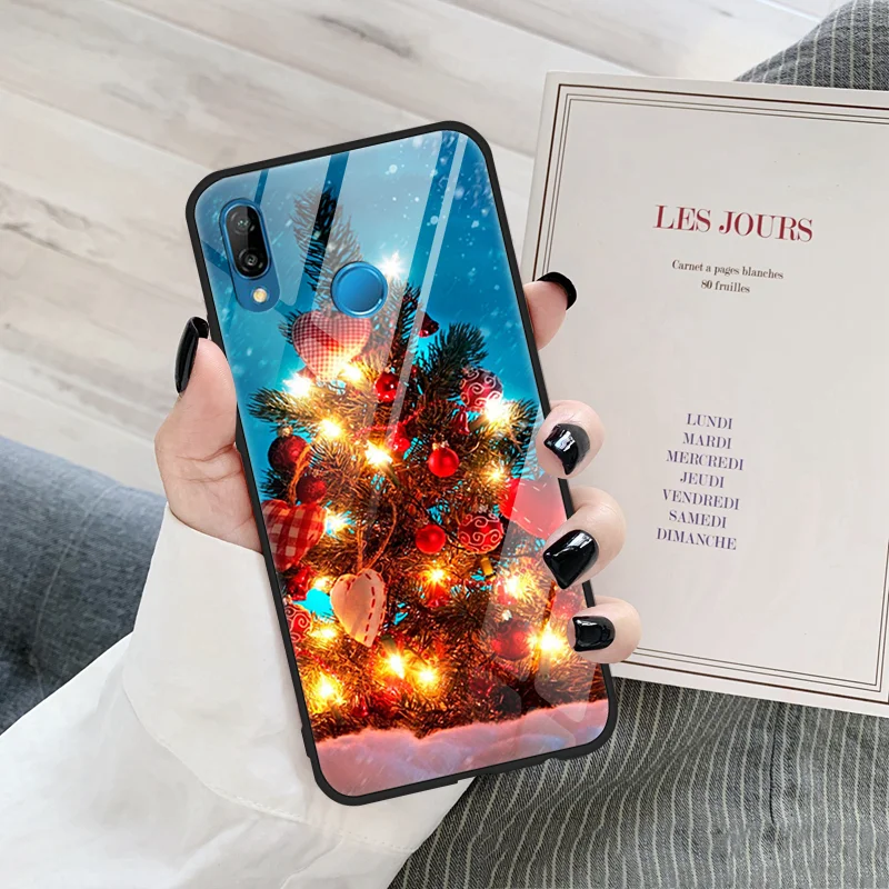 Рождество мультфильм закаленное стекло чехол для huawei P20 P30 mate 10 20 30 Lite P Smart Honor 9X 8X 7A 20 Pro Y6 Y9 чехлы