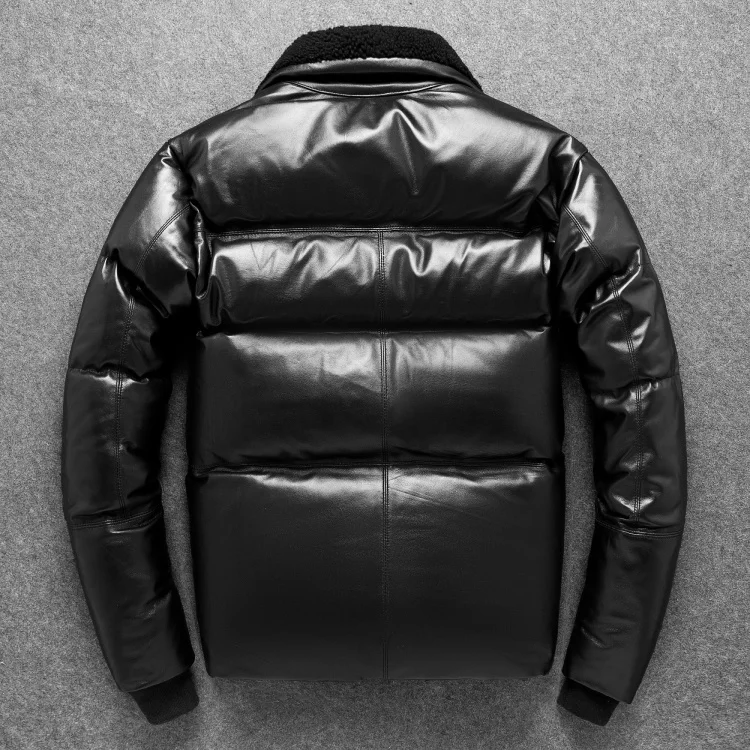 Free shipping,men casual plus size genuine leather jacket.90% white duck down sheepskin coat.thick winter warm leather jacket cowhide leather jacket mens