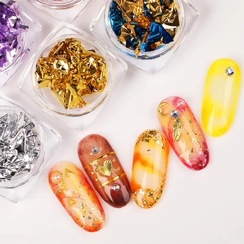 

1 Box Nail Foils Irregular Nail Sticker Paper Gold Silver Nail Flakies Colorful 3D Nail Art Decorations for DIY Manicuring