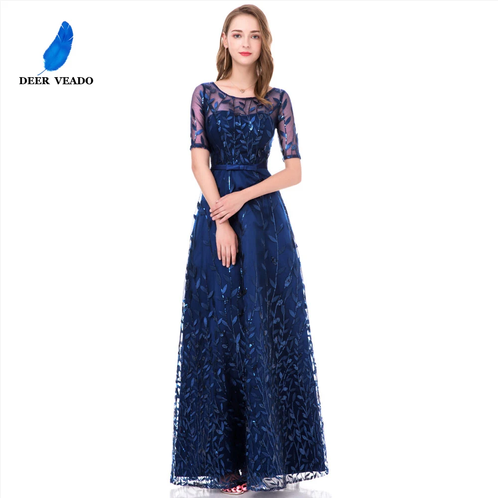 Женское длинное вечернее платье с принтом листьев DEERVEADO модель M212D|gown pattern|evening