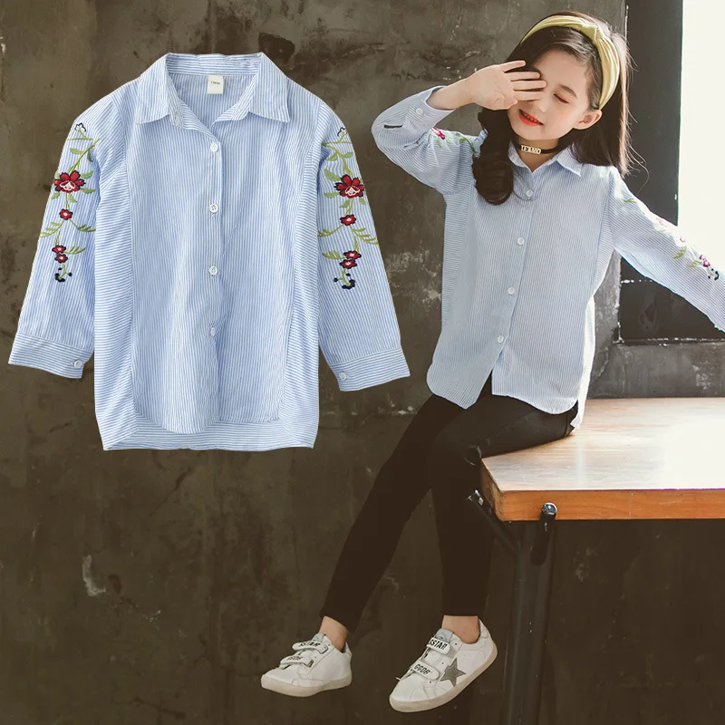 Блузка хлопковая в полоску для девочек на возраст 12 лет|girls school blouses|school blouseschool