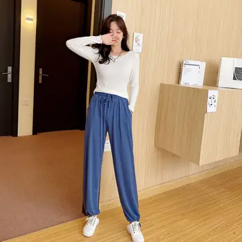 

High Waist Drape Female Home Pants Modal Wide Leg Loose Nine Points Sleep Pants 2020 Summer Pajama Pants Women Pink Trousers