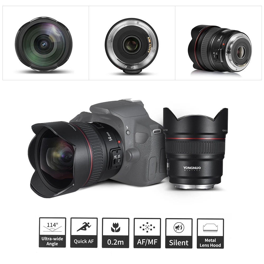 YONGNUO YN14mm F2.8 объектив ультра-широкоугольный объектив для камеры Авто/ручная фокусировка 114 диагональный объектив для камеры Canon DSLR