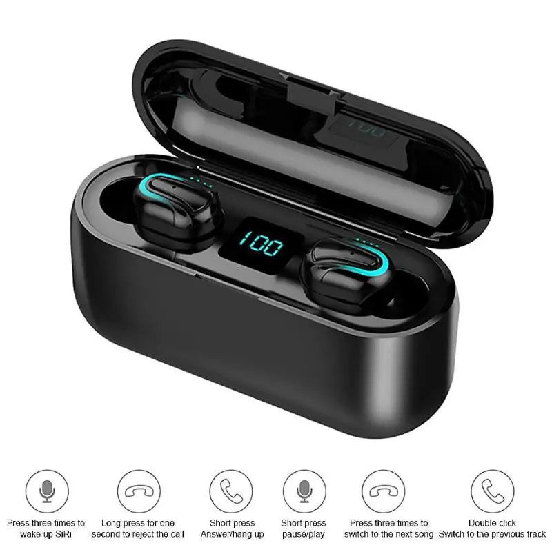 Q32 Bluetooth наушники беспроводные мини наушники BT5.0 8D стерео гарнитура спортивные наушники с светодиодный цифровой дисплей зарядный чехол