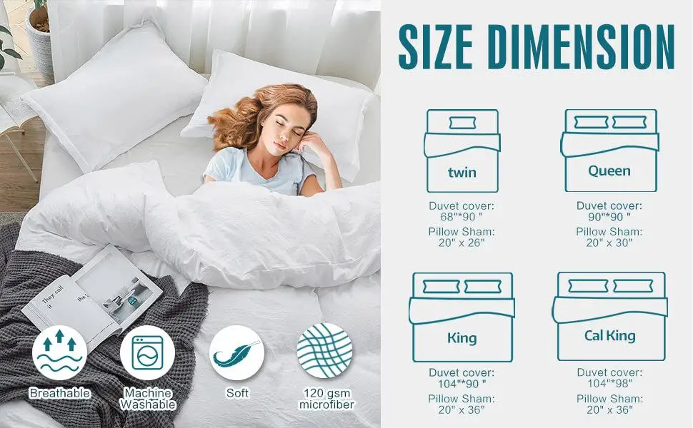 100% Washed Microfiber Bedding Sets Queen King Size Luxury 3pcs Duvet Cover with Pillowcase Solid Color Duvet Cover Set White